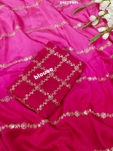 A pink saree with floral pitton work 