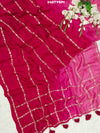 A pink saree with floral pitton work 