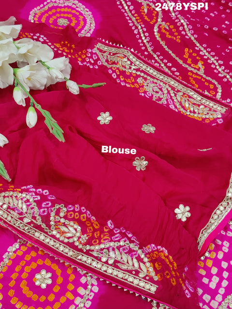KcPc New Gaji silk Bandhani Style Wih Gotapatti Work Saree AMT
