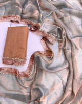  Chiffon Bollywood Style With Zari border Work Saree in grey colour