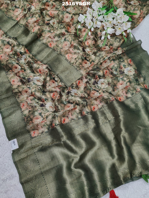 KcPc New Latest Cotton Silk Printed Style With Banarasi zari  Work Saree SWA