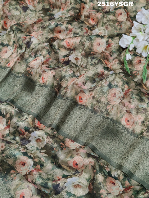 KcPc New Latest Cotton Silk Printed Style With Banarasi zari  Work Saree SWA