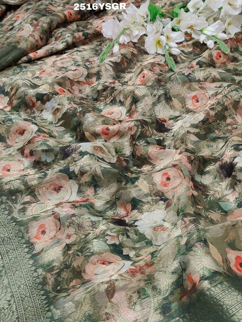 KcPc New Latest Cotton Silk Printed Style With Banarasi zari  Work Saree SWA