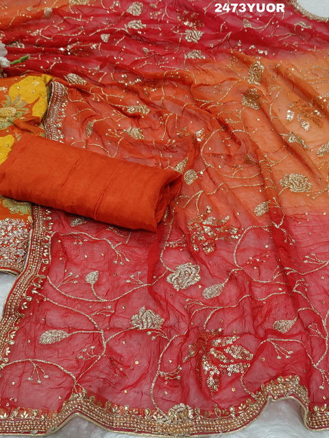 KcPc New Chinon Silk Printed Style With Cutdana Tari work Suit CSA