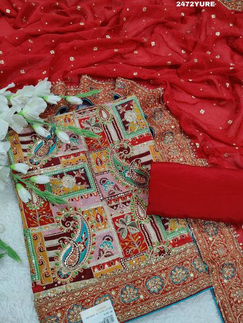 KcPc New Chinon Silk Traditional Style With Sequence Cutdana Work Suit CSA