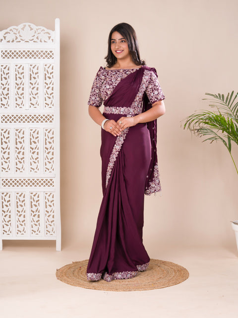 KcPc New Latest Chinon Silk Ready Style With Sequence Embroidery Work Saree VSW