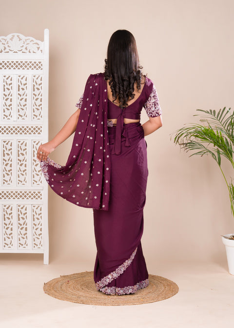 KcPc New Latest Chinon Silk Ready Style With Sequence Embroidery Work Saree VSW