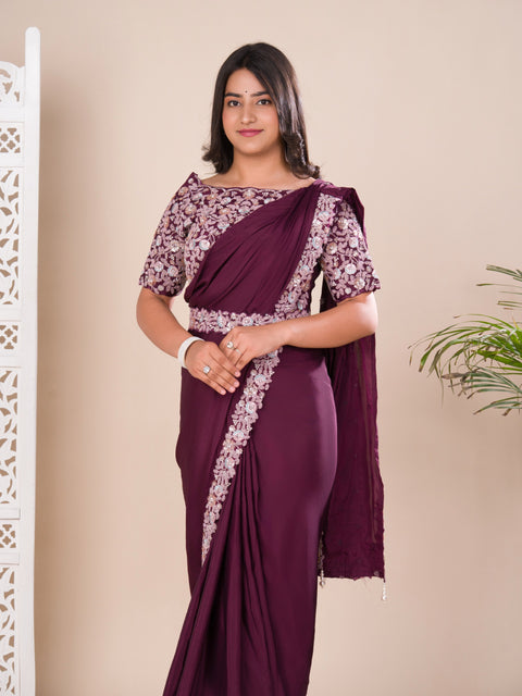 KcPc New Latest Chinon Silk Ready Style With Sequence Embroidery Work Saree VSW