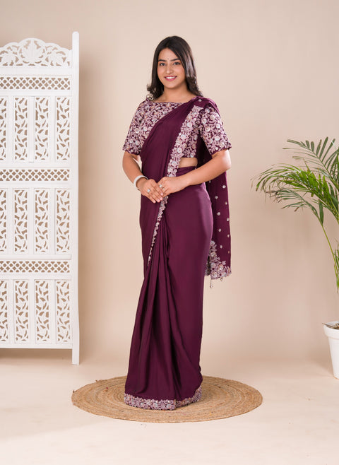 KcPc New Latest Chinon Silk Ready Style With Sequence Embroidery Work Saree VSW