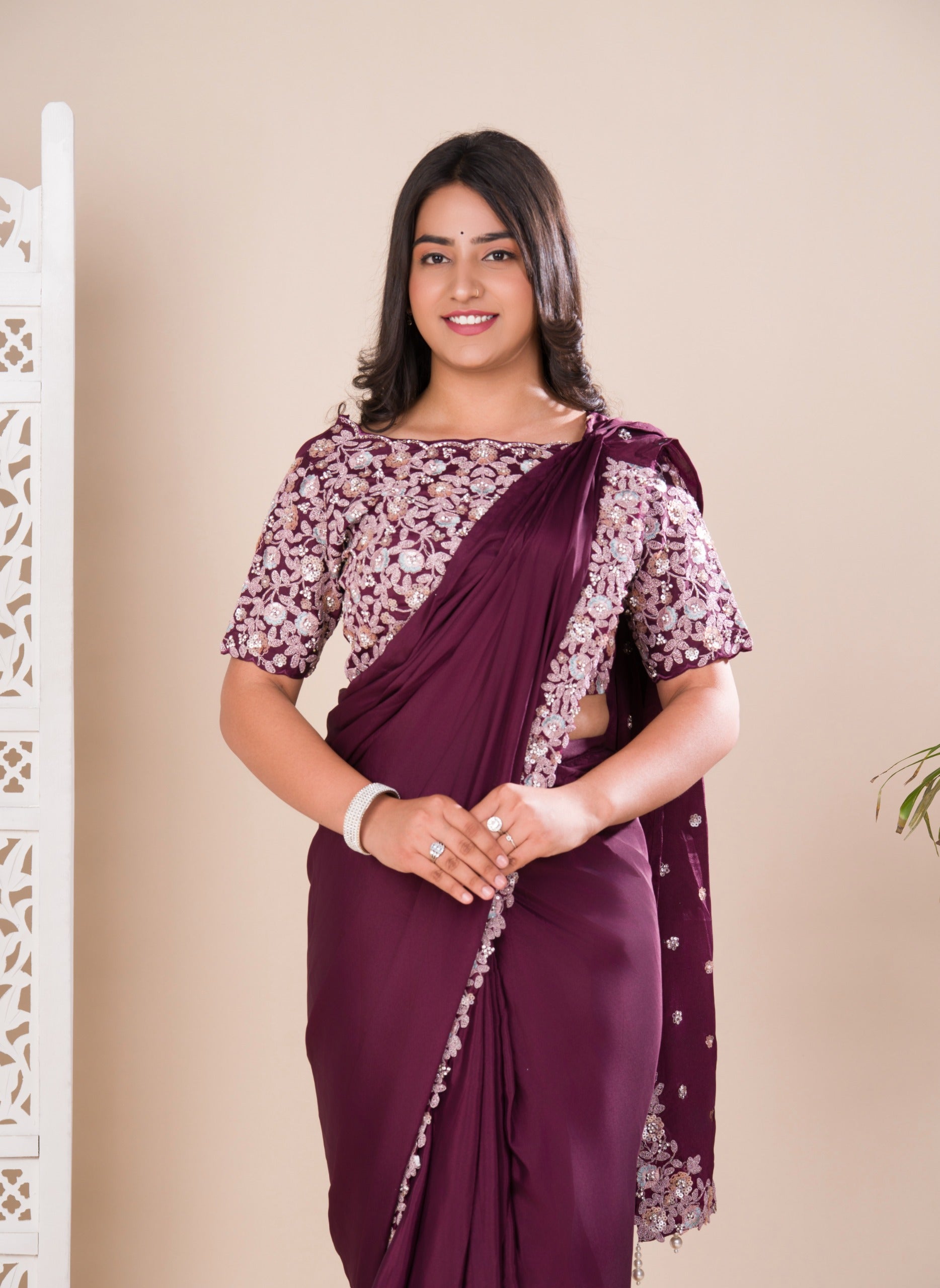 KcPc New Latest Chinon Silk Ready Style With Sequence Embroidery Work Saree VSW