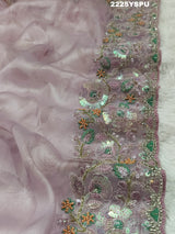 A purple tissue silk Bollywood style saree with sequence embroidery work 