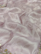 A purple tissue silk Bollywood style saree with sequence embroidery work 