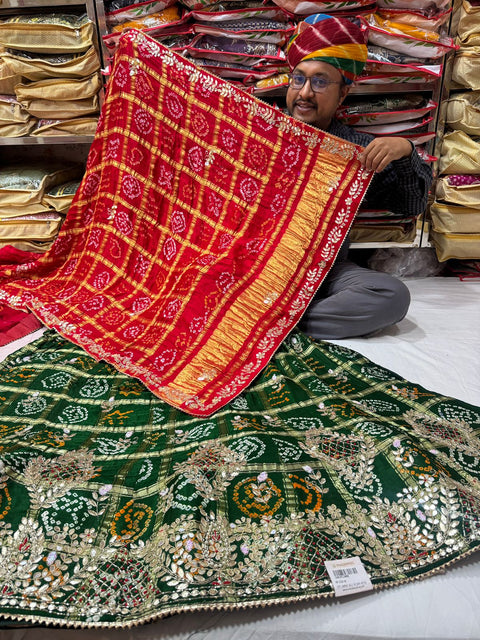 KcPc New Gaji silk bandhani Style With GotaPatti work Lehanga  RG