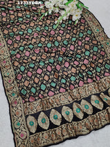 KcPc Latest Pure Khaddi Georgette Meenakari Neemzari Bandhej DupattaBLACK