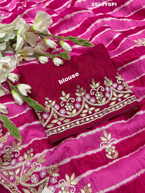 KcPc New Upada Silk Leheriya Style With Gotapatti Work Saree SATISH