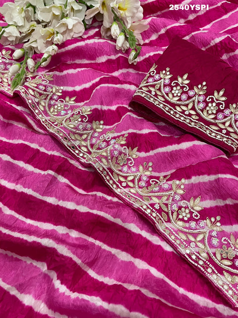 KcPc New Upada Silk Leheriya Style With Gotapatti Work Saree SATISH