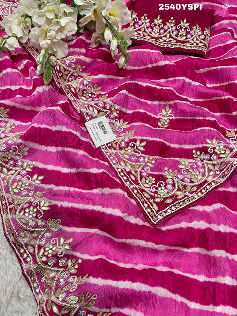 KcPc New Upada Silk Leheriya Style With Gotapatti Work Saree SATISH