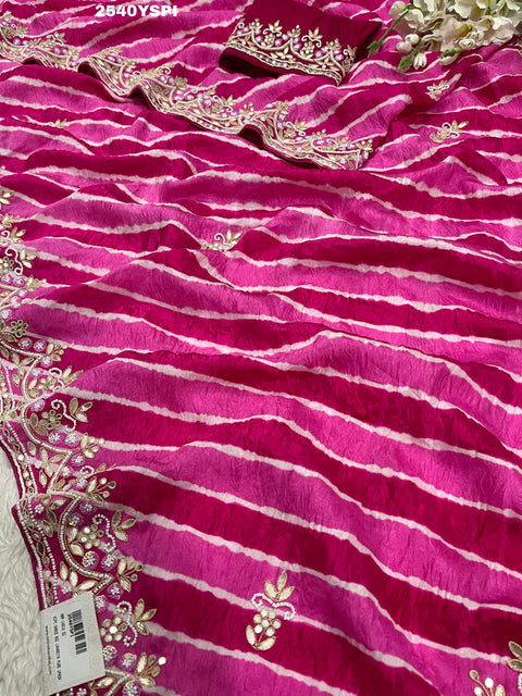 KcPc New Upada Silk Leheriya Style With Gotapatti Work Saree SATISH