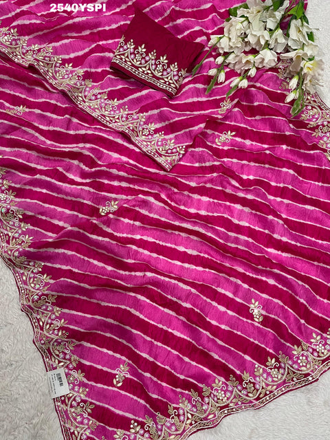 KcPc New Upada Silk Leheriya Style With Gotapatti Work Saree SATISH
