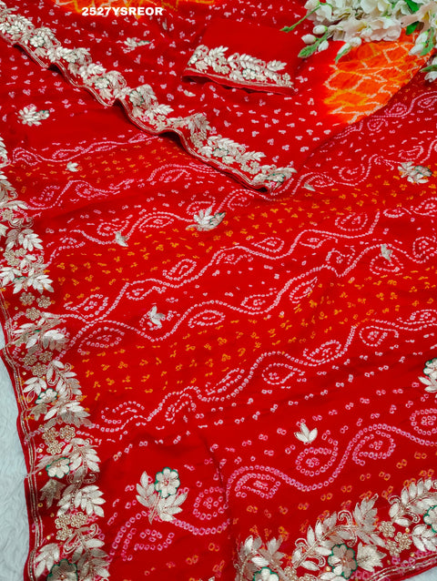 KcPc New Latest Ojariya Bandhani Style With Gotapatti Work Saree SATISH