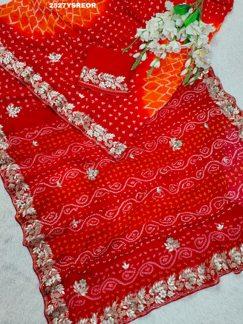KcPc New Latest Ojariya Bandhani Style With Gotapatti Work Saree SATISH