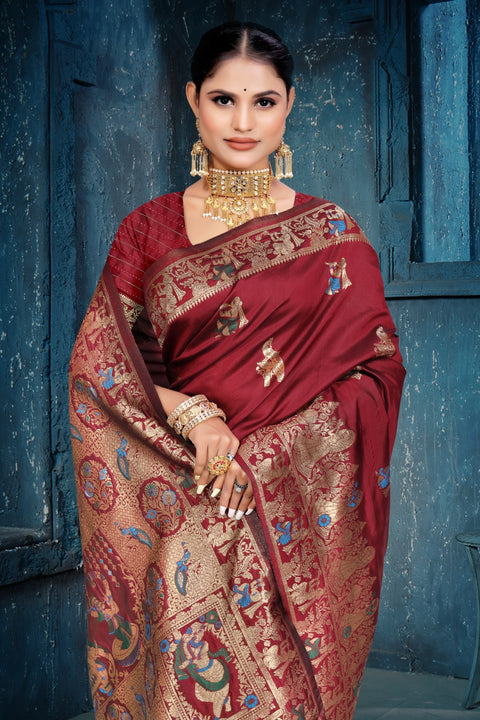 KcPc New Banarasi Dola Silk with Elegant Print Palu Saree DC