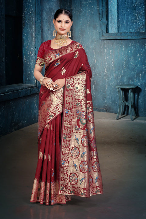 KcPc New Banarasi Dola Silk with Elegant Print Palu Saree DC