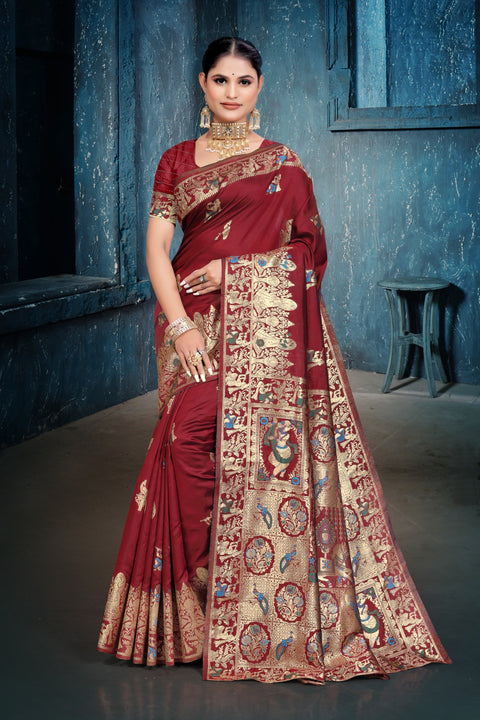 KcPc New Banarasi Dola Silk with Elegant Print Palu Saree DC