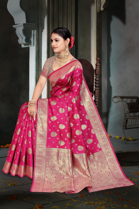 KcPc Rich Banarasi Dola Silk with Zari Detailing Finish Saree DC