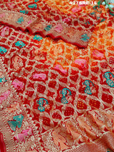KcPc New Design Khaddi Georgette Janglaw Bandhani Neemzari Saree
