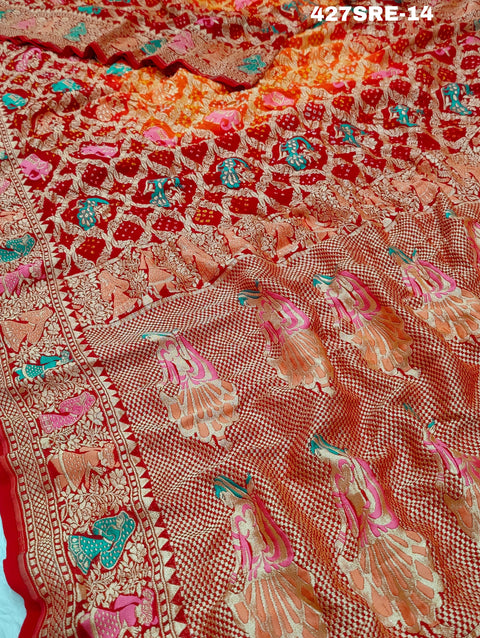 KcPc New Design Khaddi Georgette Janglaw Bandhani Neemzari Saree
