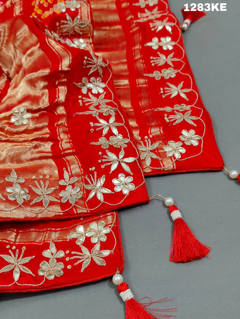 KcPc New Pure Gaji Silk Bandhani Gotapatti Designer Jaipuri Traditional Dupatta SATISH
