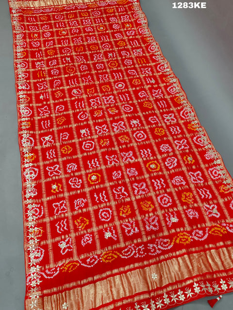 KcPc New Pure Gaji Silk Bandhani Gotapatti Designer Jaipuri Traditional Dupatta SATISH