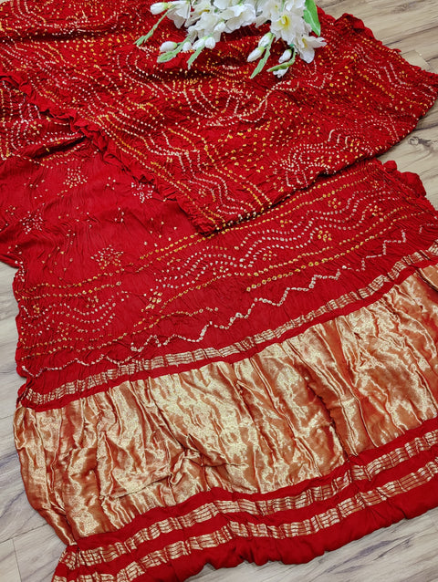 KcPc Traditional Bandhani Saree in Gaji Silk Fabric  RJB