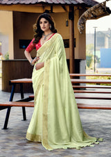 light green Glossy Dola Silk Saree for Festive Moments