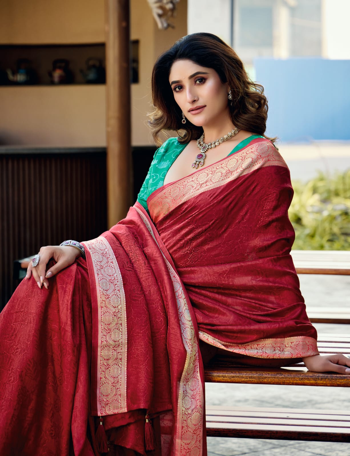  Red Glossy Dola Silk Saree for Festive moments 