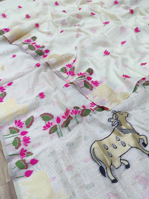 KcPc Latest Traditional Kalamkari On Cotton Silk Saree SWA
