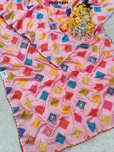 KcPc Latest Chinon Bollywood Bandhani Gotapatti Work Saree SWA