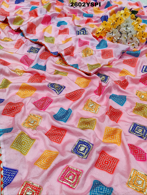 KcPc Latest Chinon Bollywood Bandhani Gotapatti Work Saree SWA
