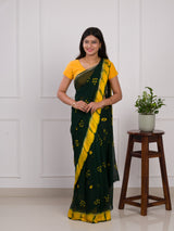 Georgette Gulti Bandhej Satin Patta Border Saree in green colour