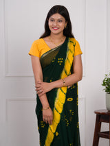 Georgette Gulti Bandhej Satin Patta Border Saree in green colour