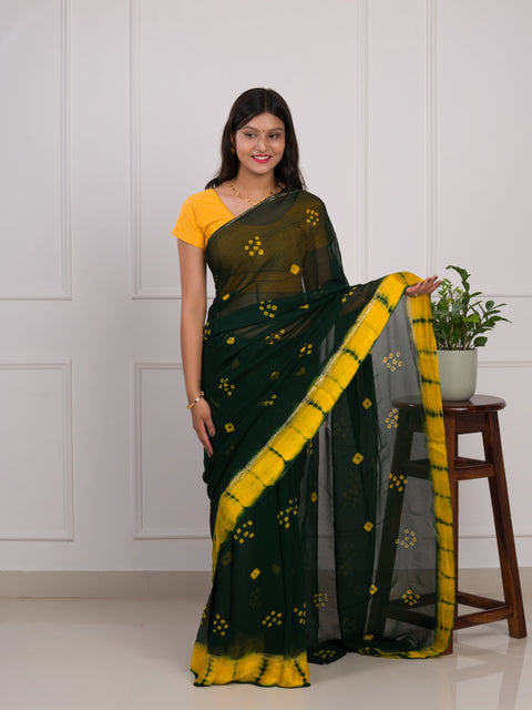 KcPc Latest New Pure Georgette Gulti Bandhej Satin Patta Border Saree With Blouse RTK