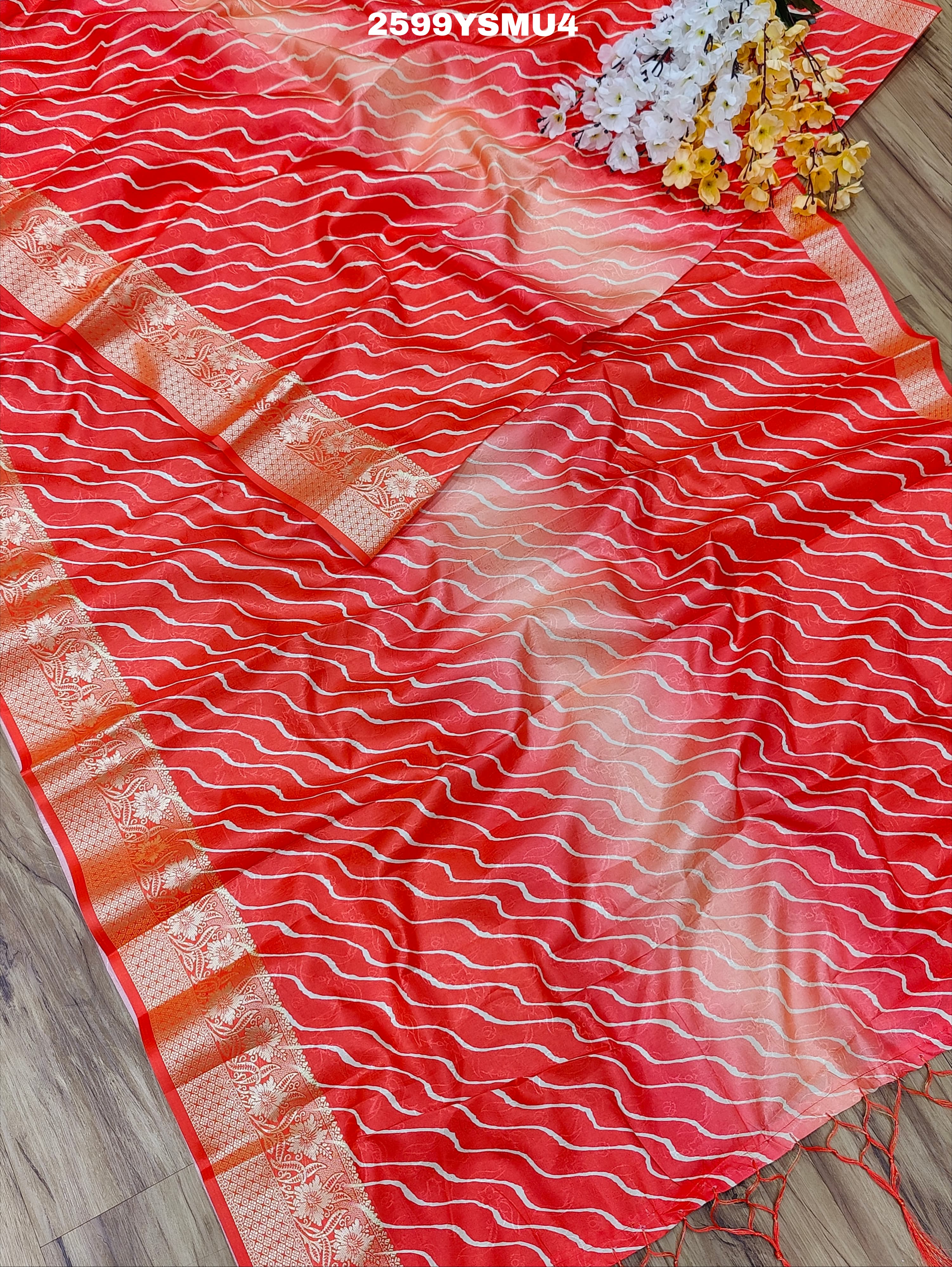 By New Dola Silk Leheriya Style With Zari border Saree