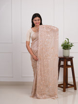  Organza Bollywood Style With Cutdana tari Work Saree in cream colour