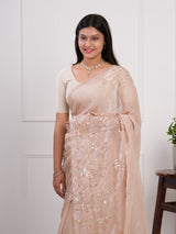  Organza Bollywood Style With Cutdana tari Work Saree in cream colour