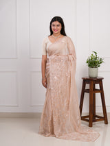  Organza Bollywood Style With Cutdana tari Work Saree in cream colour