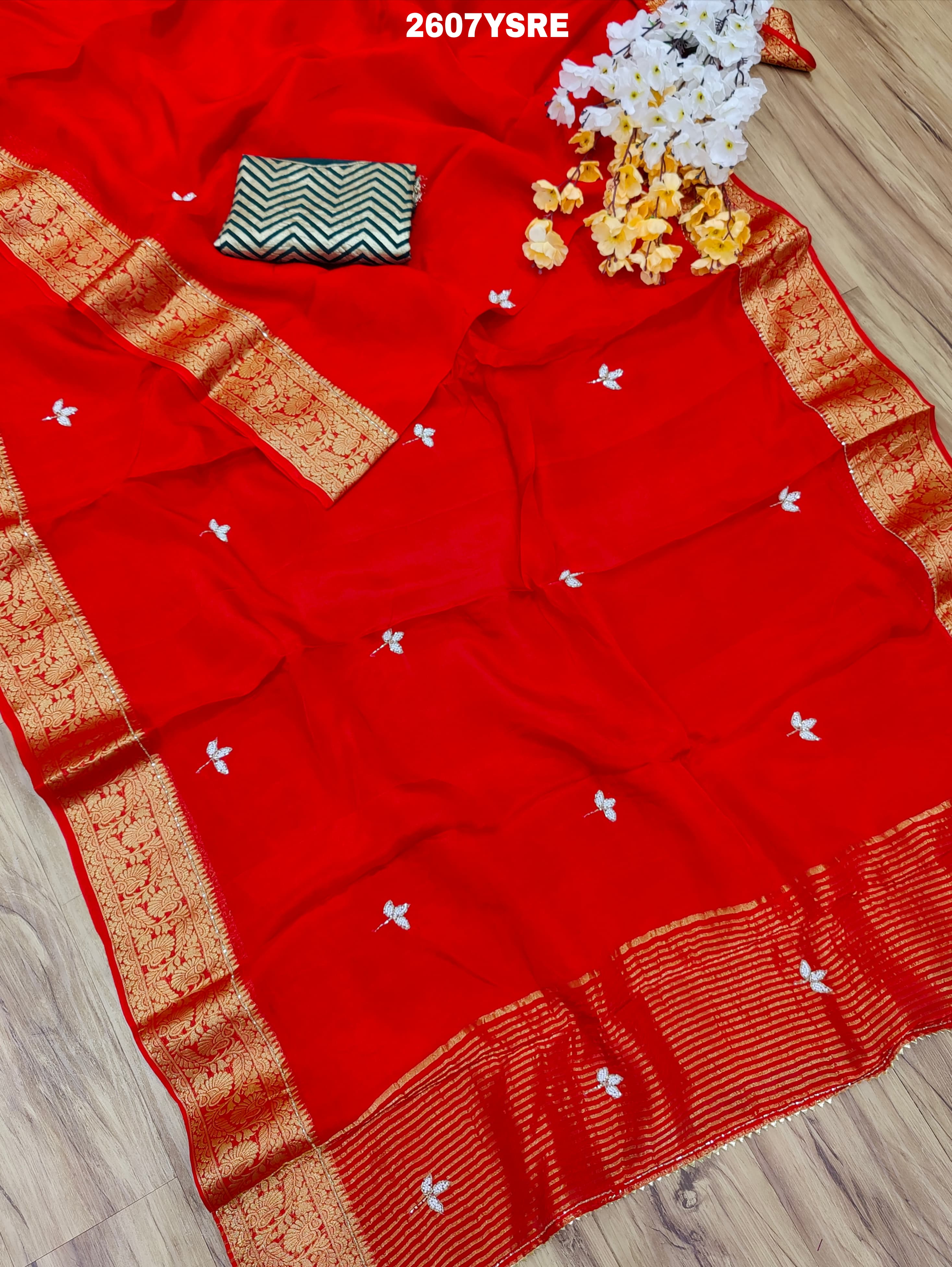 By New Beautiful HO Silk Bollywood Style With CutdanaGotapatti Saree