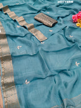 Blue saree with silver border Silk Bollywood Style With Cutdana Gotapatti Saree