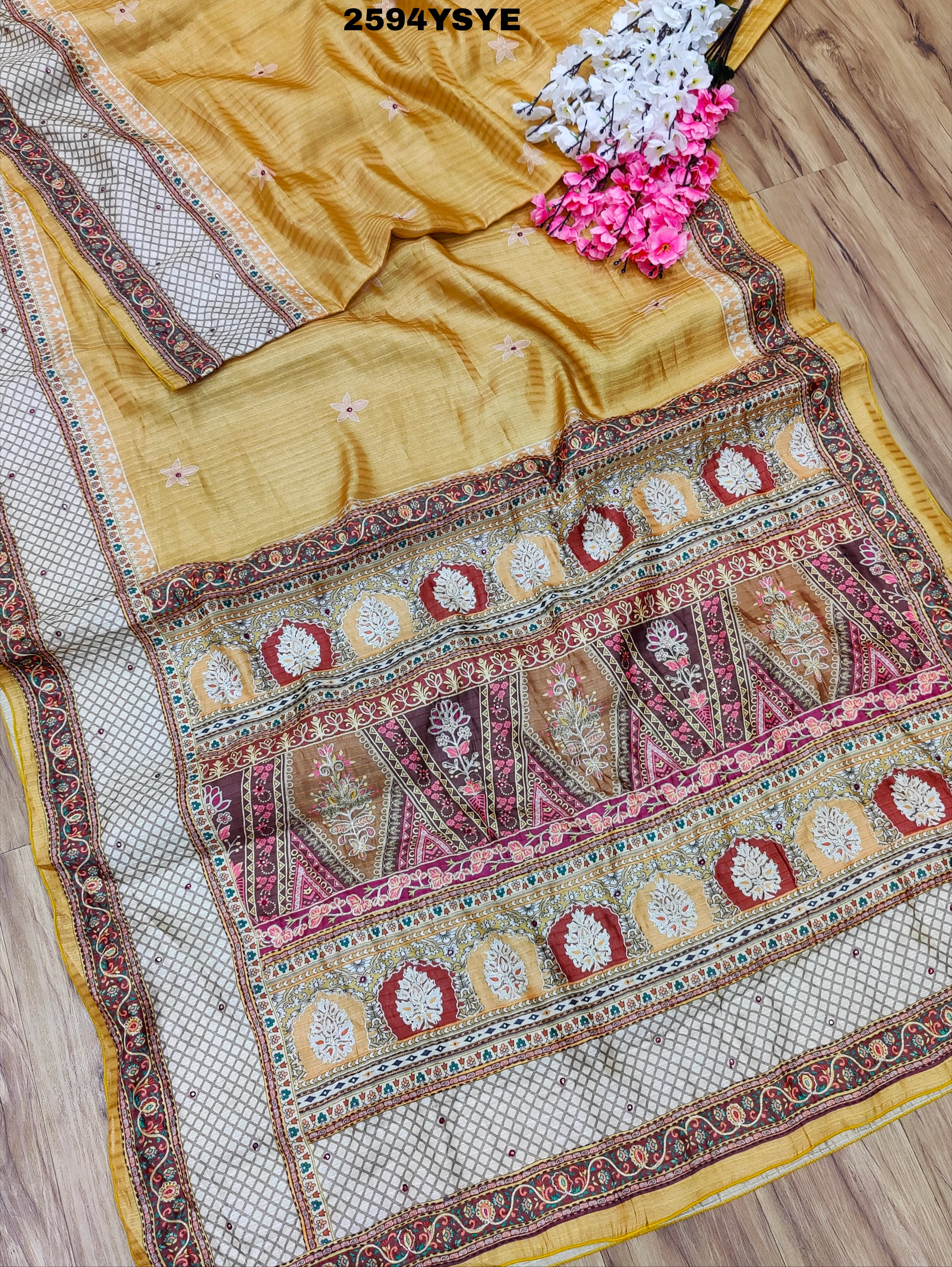 By New Cotton Silk Printed Style with Mirror Work Saree