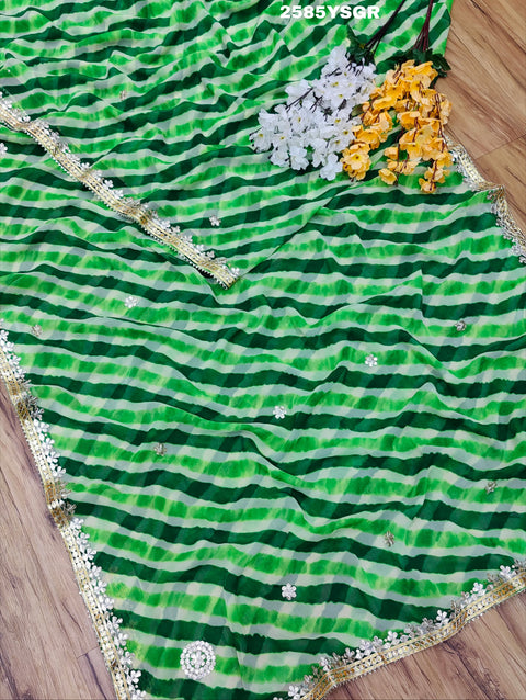 KcPc New Chiffon Silk Leheriya Style with Gotapatti Work Saree AMT